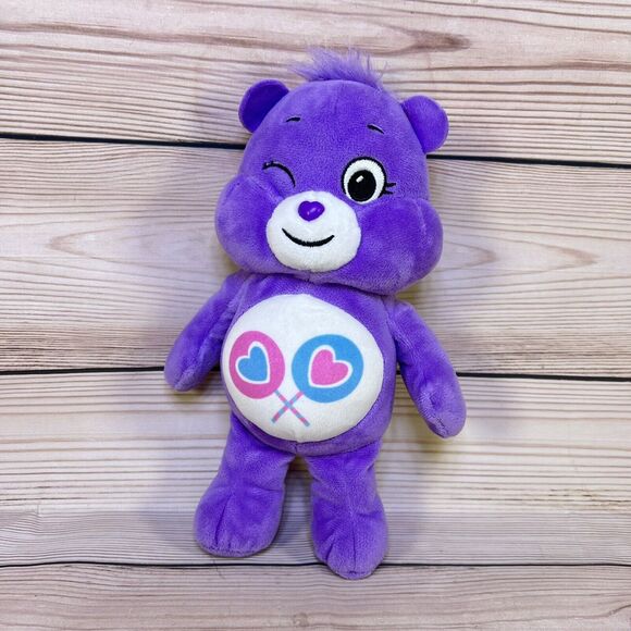 Care Bears SHARE BEAR Plush 10" Purple Winking 2021 Basic Fun Lollypop Hearts - Picture 6 of 15